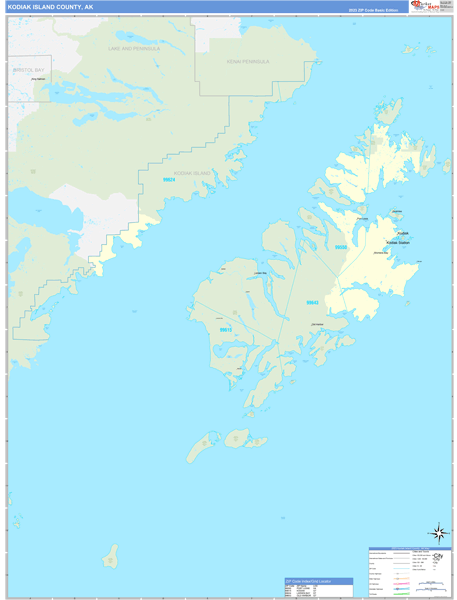 Kodiak Island County Wall Map Basic Style
